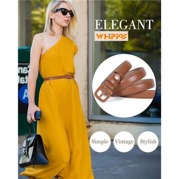 Women skinny leather belt thin waist jeans dress belt pin buckle fashion outfit - Picture 3 of 6